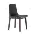 Silla de comedor sin brazo de cuero de cuero negro genuino